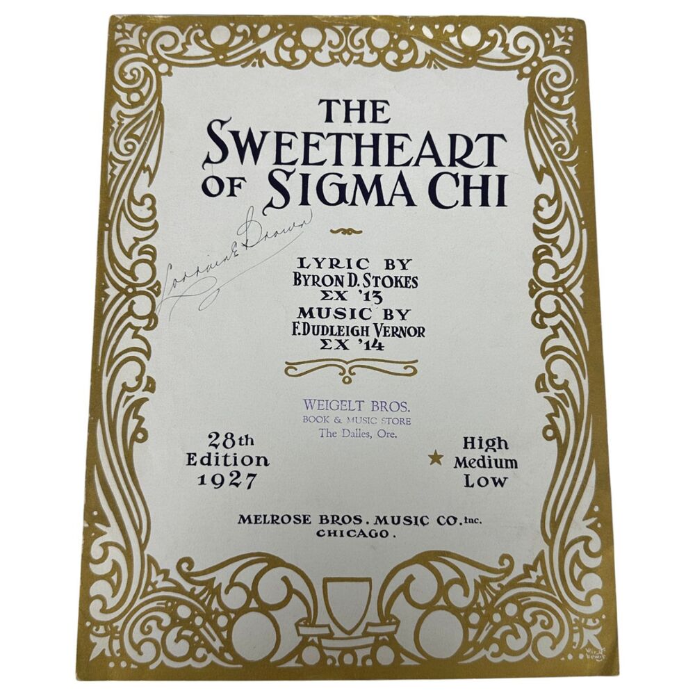 The Sweetheart of Sigma Chi Sheet Music 28th Edition 1927 Signed Lorraine Brown